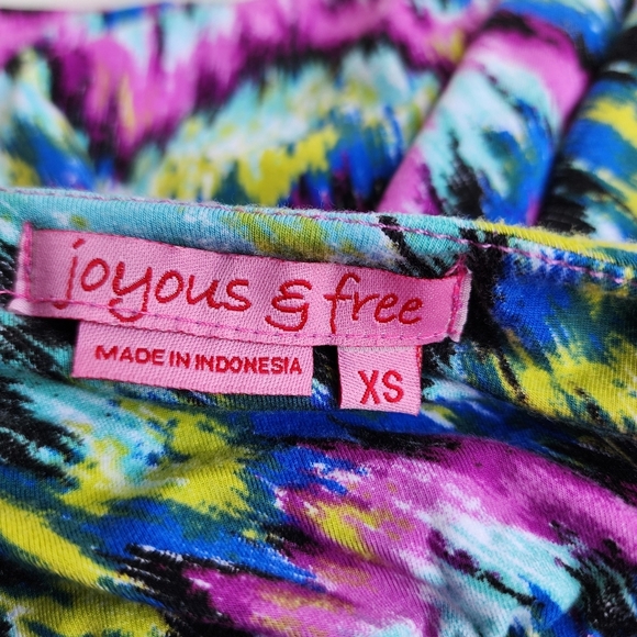 Joyous & Free Dress Colorful Tie Dye Print Bead Boat Neck Boho Strerch Jersey XS - Picture 14 of 14